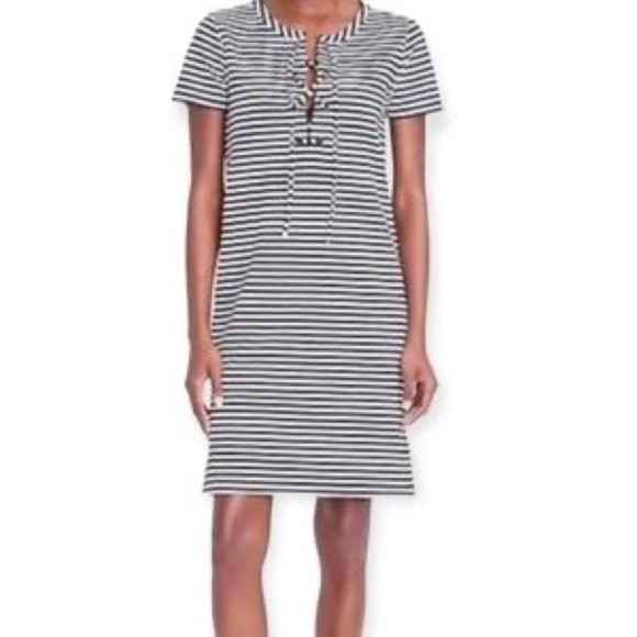 J. Crew Factory Dresses & Skirts - J.Crew Factory- Stripe Lace-Up Short Sleeve‎ Nautical Dress- Small -Navy & White